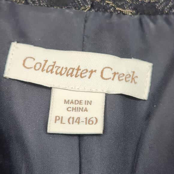 Coldwater Creek Shimmer Jacquard Open Jacket Blazer Blue Black Petite Women's LP - Picture 2 of 8